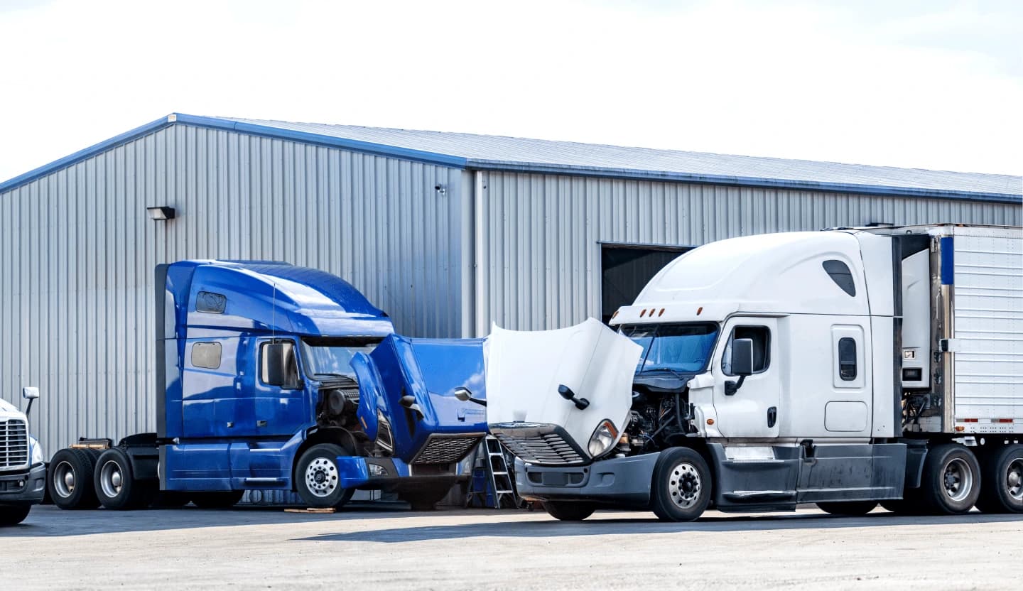 Semi trucks being serviced at Pro Truck Services